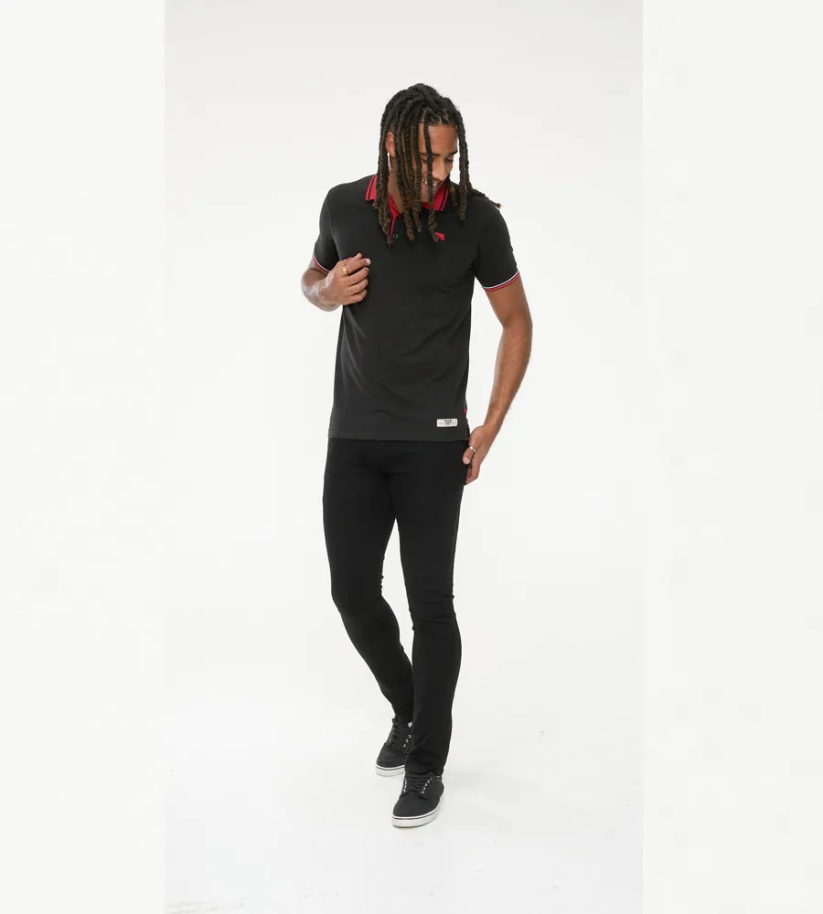 Black Pique Polo Shirt With Cuff and Collar Tipping Detail (CHESTER)